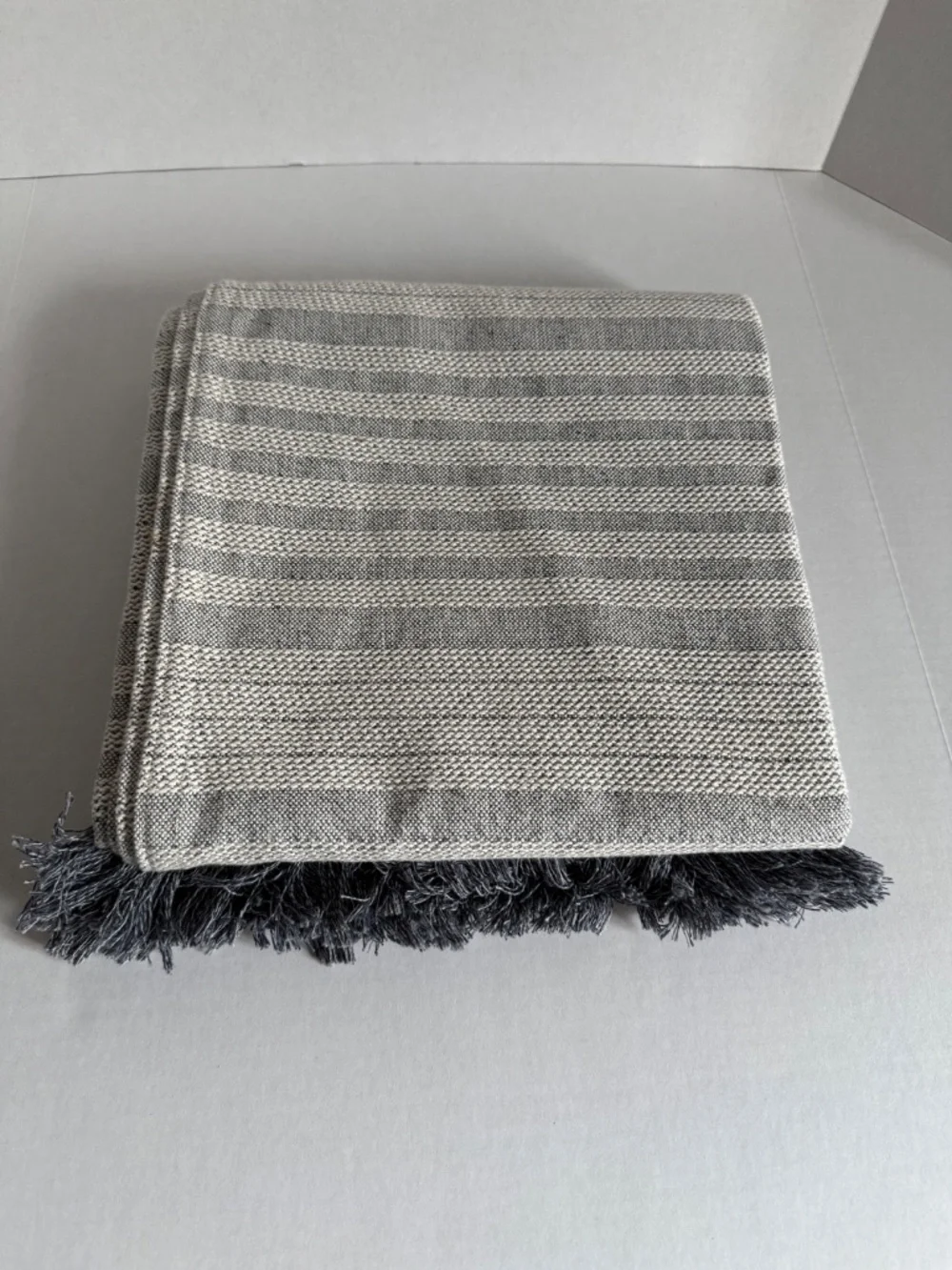 NEW! Amana Woolen Mill 100% Cotton Throw (Color: Gray/Blue/White)